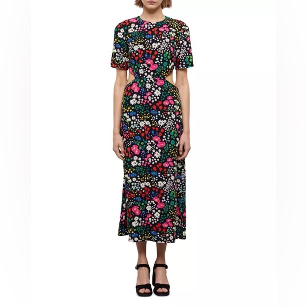 The Kooples Joyful Flowers Cut Out Midi Dress Size Fr 3/Us 8 - Multicolor - Nwt